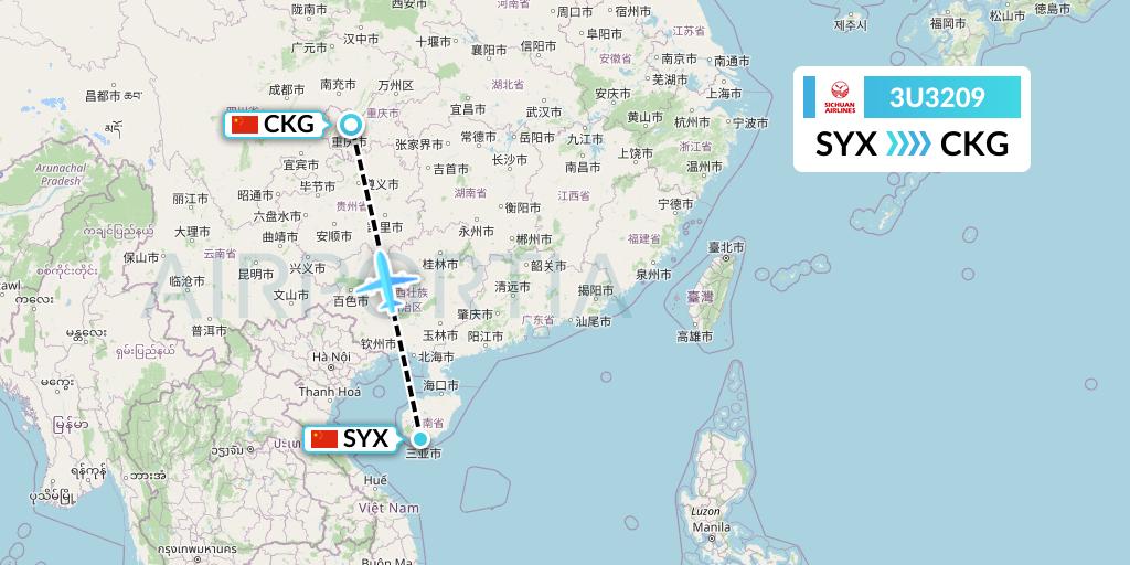 3U3209 Sichuan Airlines Flight Map: Sanya to Chongqing