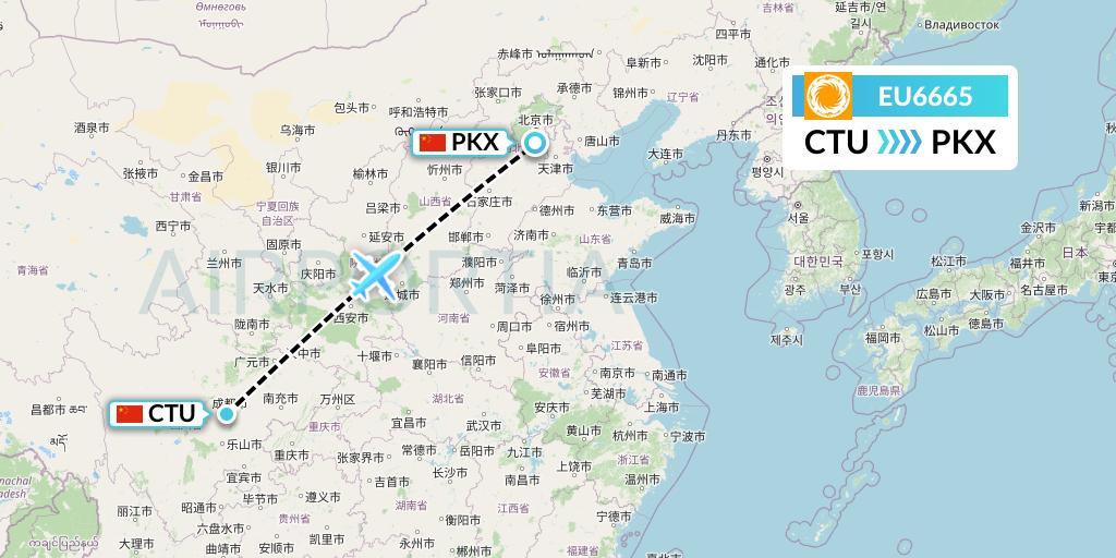 EU6665 Chengdu Airlines Flight Map: Chengdu to Beijing