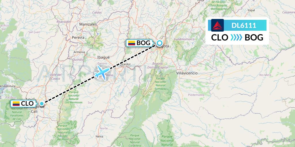 DL6111 Delta Air Lines Flight Map: Cali to Bogota