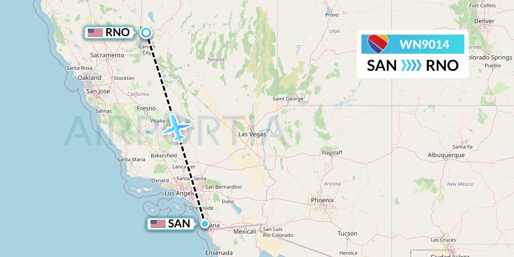 WN9014 Southwest Airlines Flight Map: San Diego to Reno