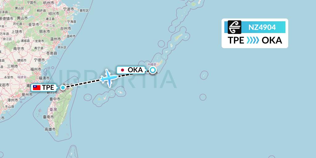 NZ4904 Air New Zealand Flight Map: Taipei to Naha