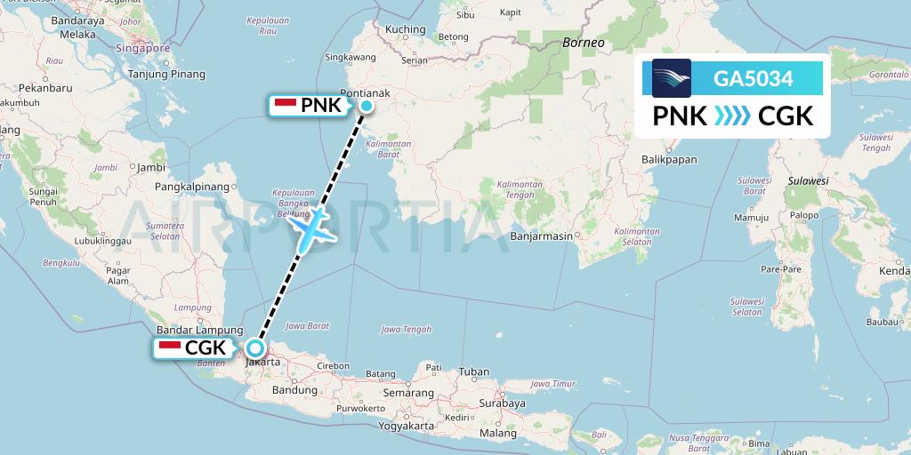 GA5034 Garuda Indonesia Flight Map: Pontianak to Jakarta