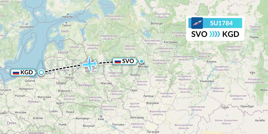 SU1784 Aeroflot Flight Map: Moscow to Kaliningrad
