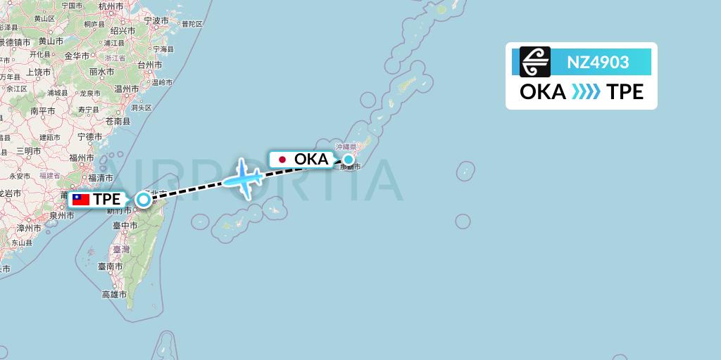 NZ4903 Air New Zealand Flight Map: Naha to Taipei