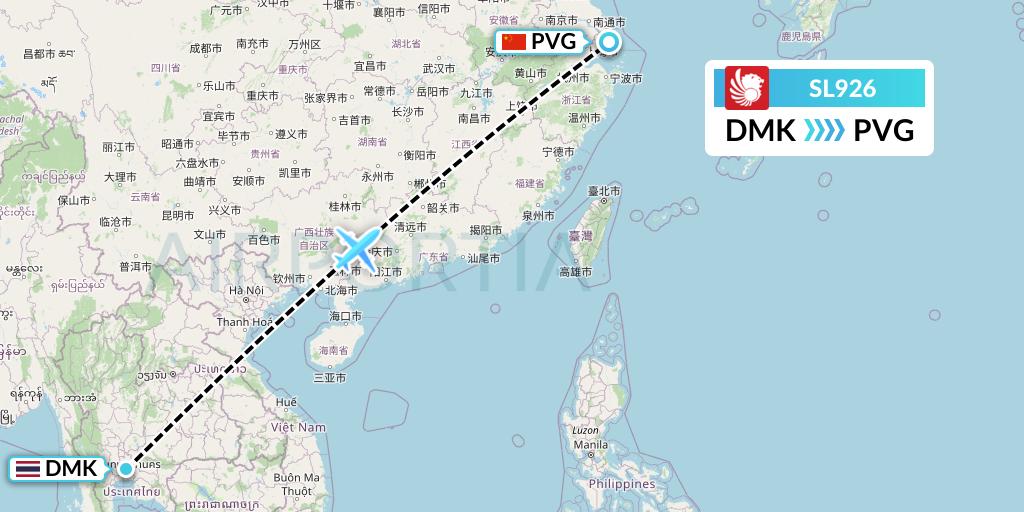 SL926 Thai Lion Air Flight Map: Bangkok to Shanghai