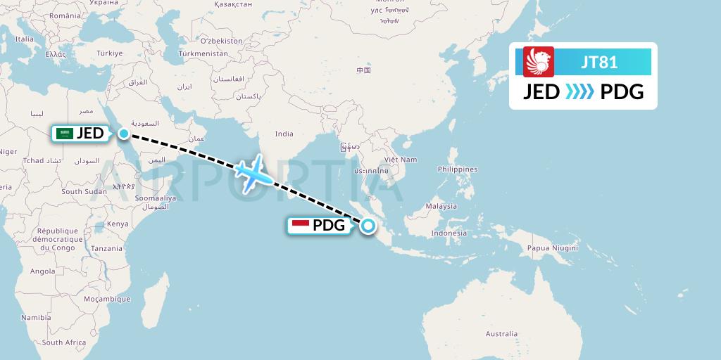 JT81 Lion Airlines Flight Map: Jeddah to Padang