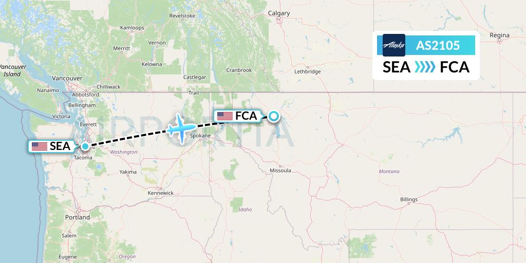 AS2105 Alaska Airlines Flight Map: Seattle to Kalispell