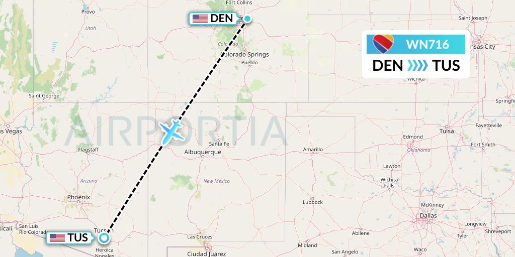 WN716 Southwest Airlines Flight Map: Denver to Tucson