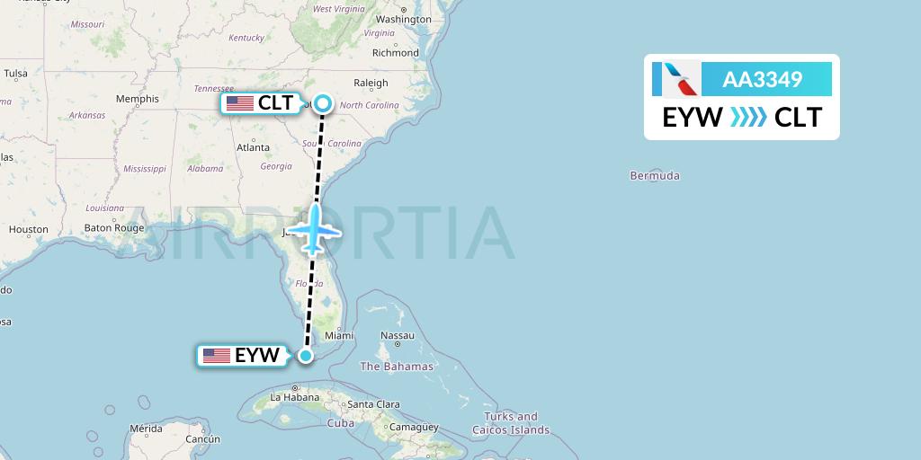 AA3349 American Airlines Flight Map: Key West to Charlotte