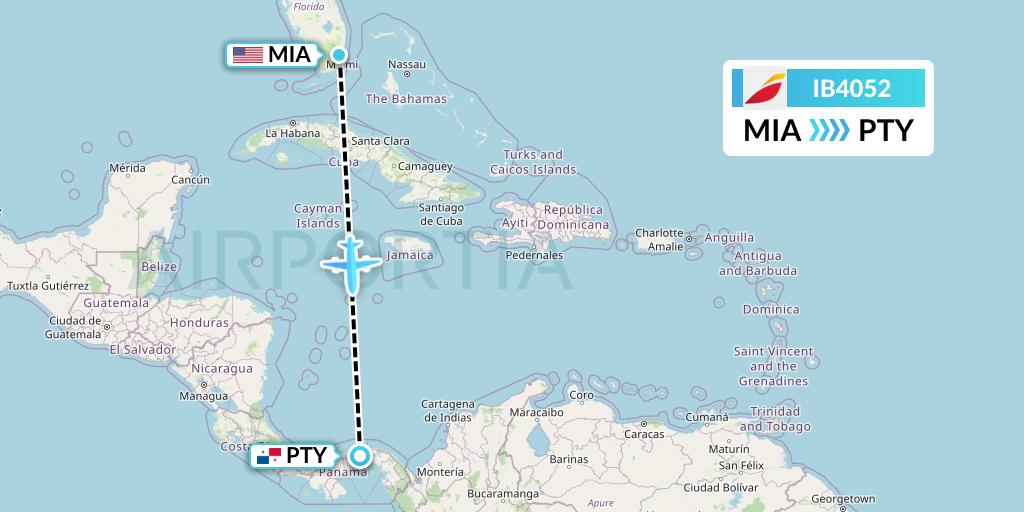 IB4052 Iberia Flight Map: Miami to Panama City