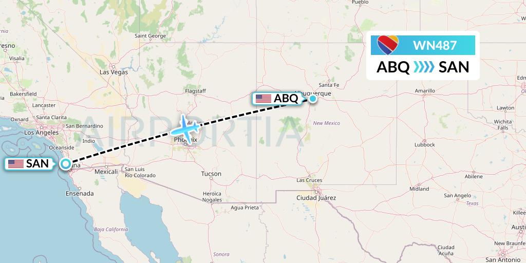 WN487 Southwest Airlines Flight Map: Albuquerque to San Diego