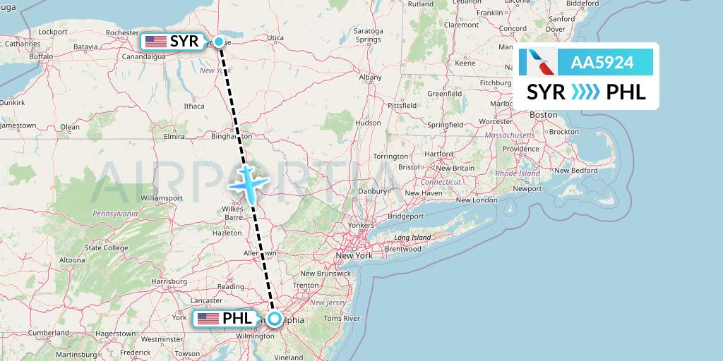 AA5924 American Airlines Flight Map: Syracuse to Philadelphia