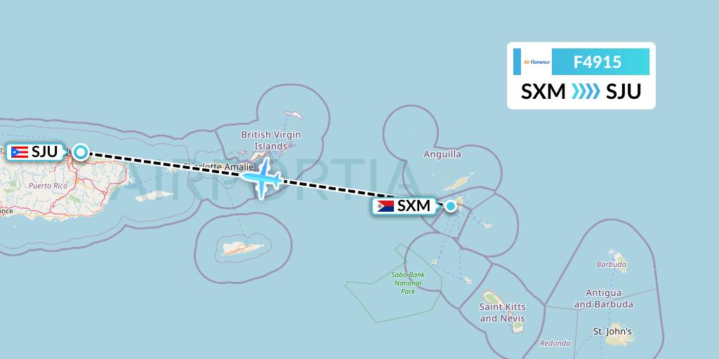 F4915 Air Flamenco Flight Map: Sint Maarten to San Juan