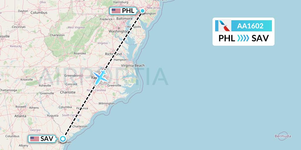 AA1602 Flight Status American Airlines Philadelphia to Savannah (AAL1602)