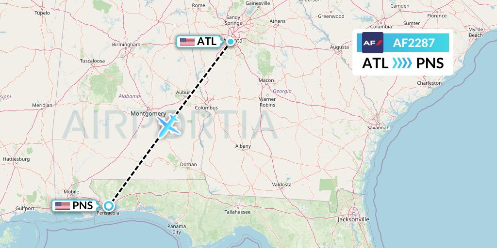 AF2287 Air France Flight Map: Atlanta to Pensacola