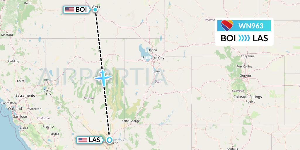 WN963 Southwest Airlines Flight Map: Boise to Las Vegas