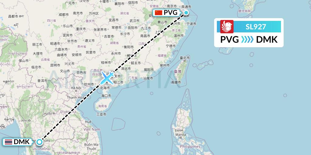 SL927 Thai Lion Air Flight Map: Shanghai to Bangkok