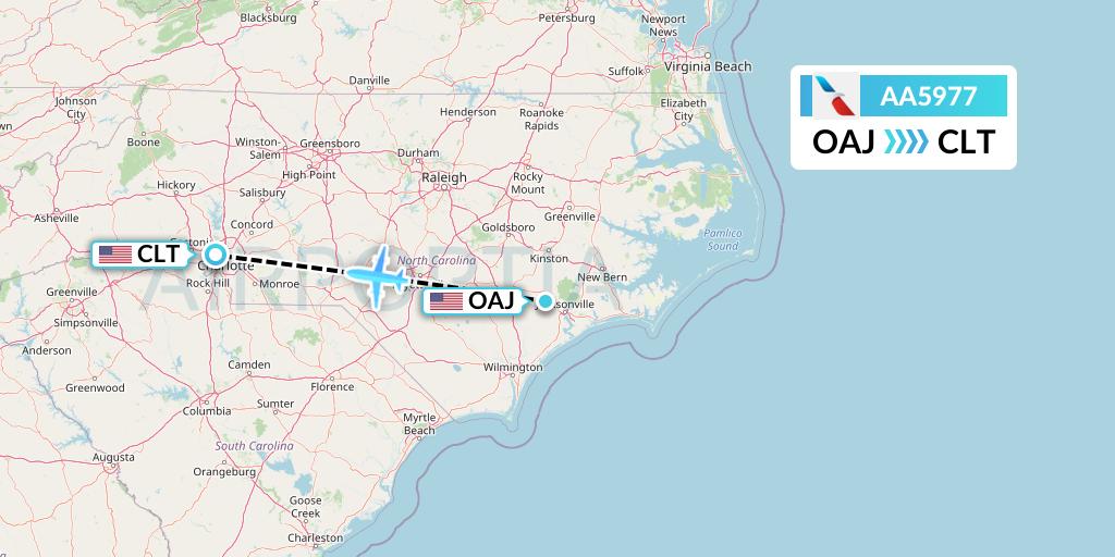 AA5977 American Airlines Flight Map: Jacksonville to Charlotte