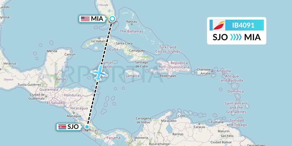 IB4091 Iberia Flight Map: San Jose to Miami