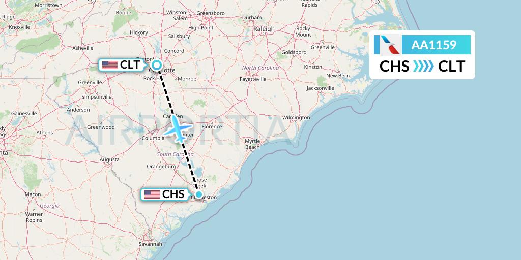 AA1159 American Airlines Flight Map: Charleston to Charlotte