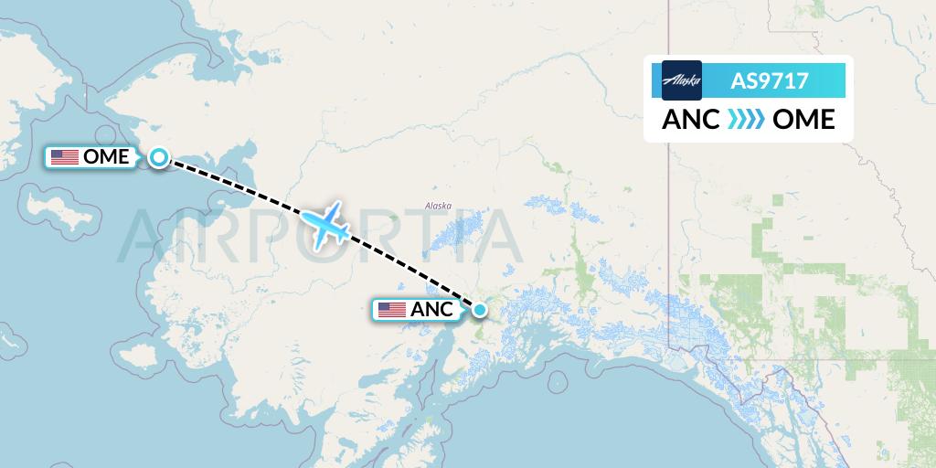 AS9717 Alaska Airlines Flight Map: Anchorage to Nome