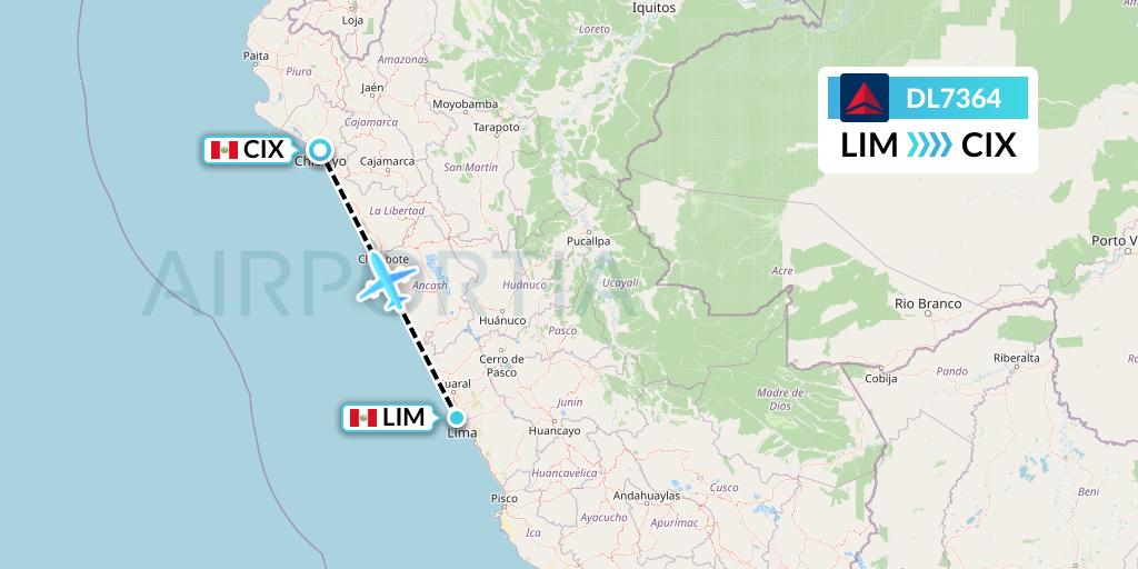 DL7364 Delta Air Lines Flight Map: Lima to Chiclayo
