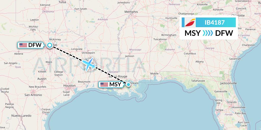 IB4187 Iberia Flight Map: New Orleans to Dallas
