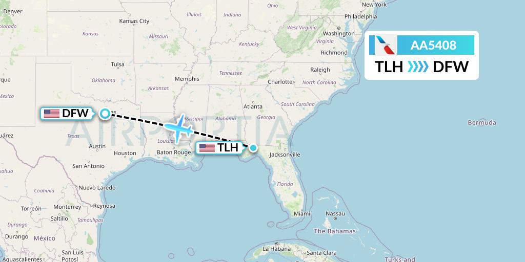 AA5408 American Airlines Flight Map: Tallahassee to Dallas