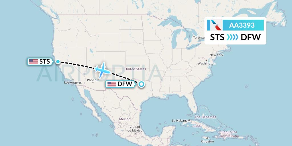 AA3393 American Airlines Flight Map: Santa Rosa to Dallas