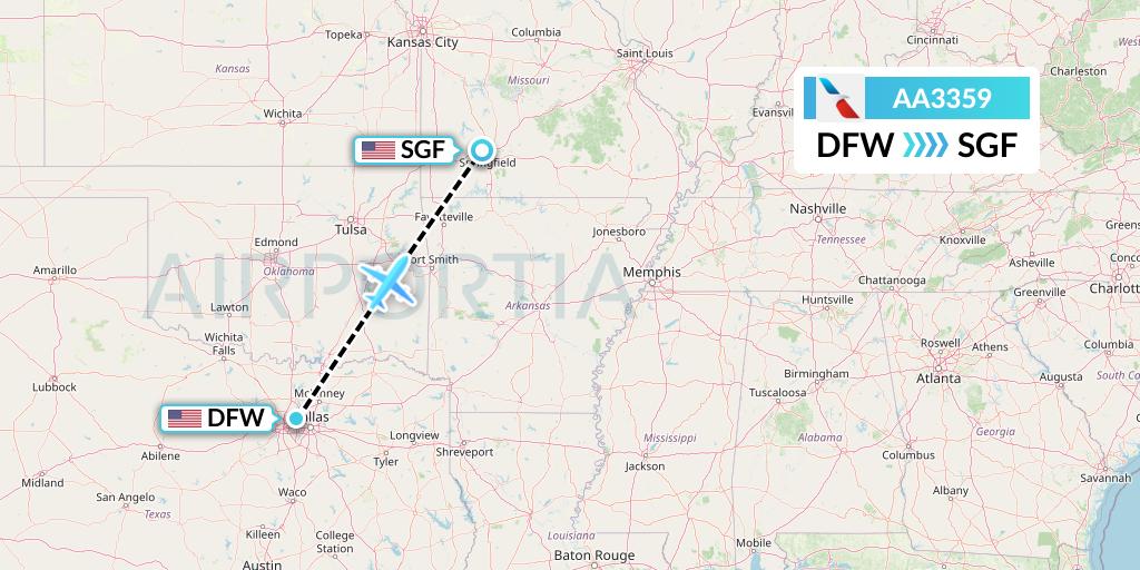 AA3359 American Airlines Flight Map: Dallas to Springfield