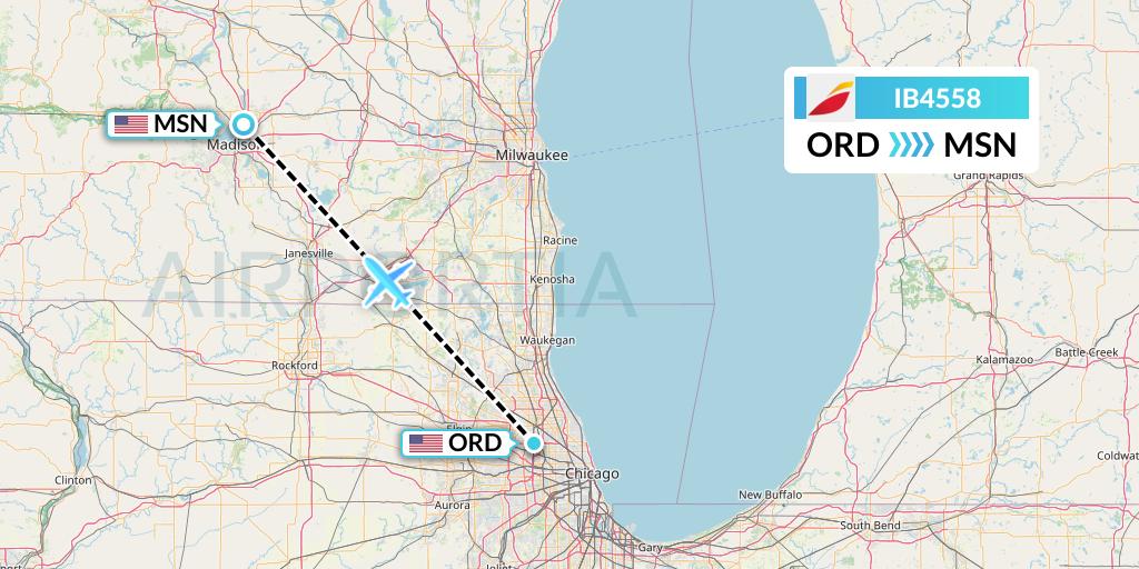 IB4558 Iberia Flight Map: Chicago to Madison