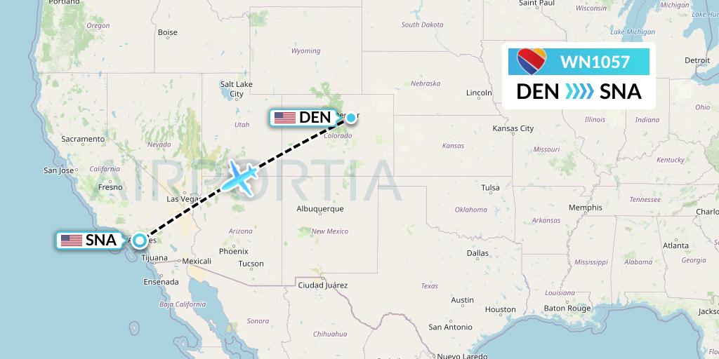 WN1057 Southwest Airlines Flight Map: Denver to Orange County