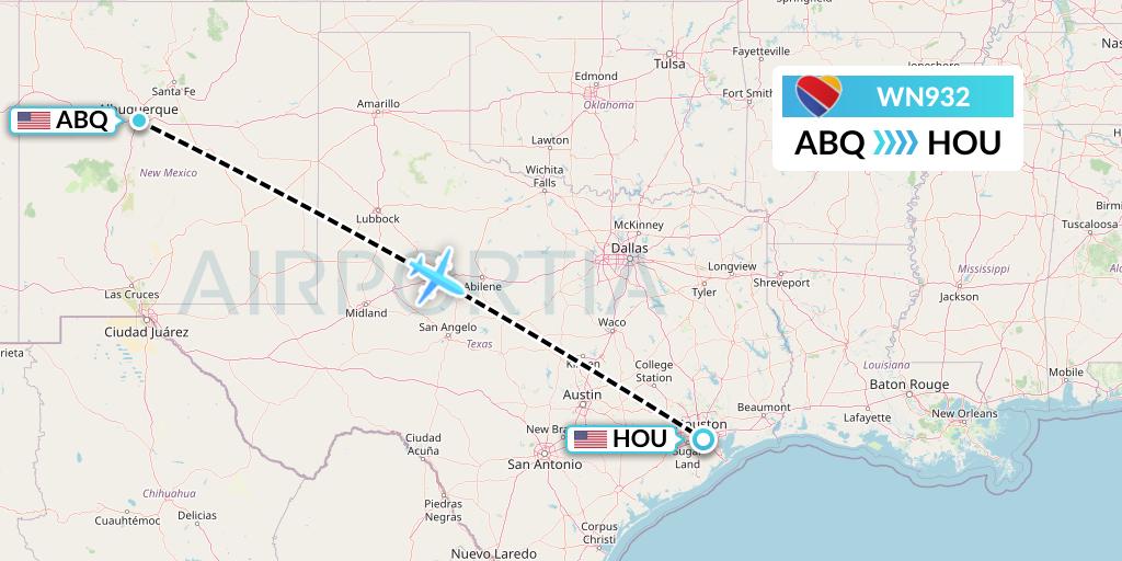 WN932 Southwest Airlines Flight Map: Albuquerque to Houston
