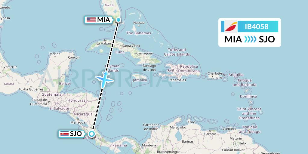 IB4058 Iberia Flight Map: Miami to San Jose