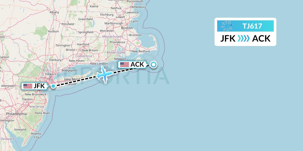 TJ617 Tradewind Aviation Flight Map: New York to Nantucket