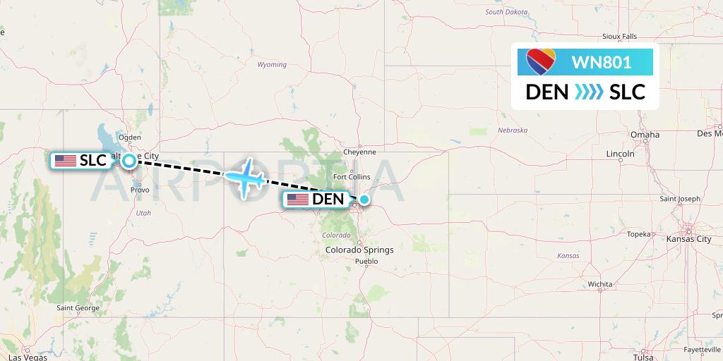 WN801 Southwest Airlines Flight Map: Denver to Salt Lake City