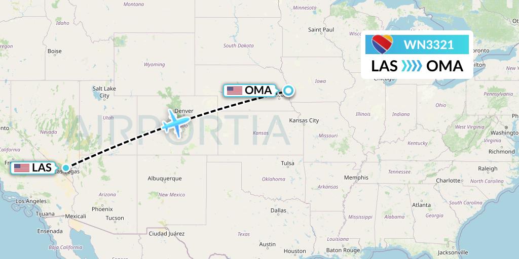 WN3321 Southwest Airlines Flight Map: Las Vegas to Omaha