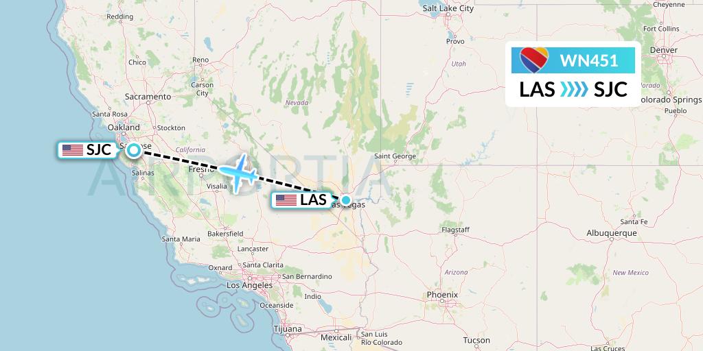 WN451 Southwest Airlines Flight Map: Las Vegas to San Jose