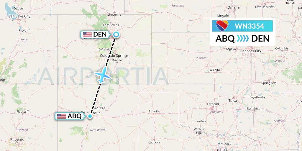 WN3354 Southwest Airlines Flight Map: Albuquerque to Denver