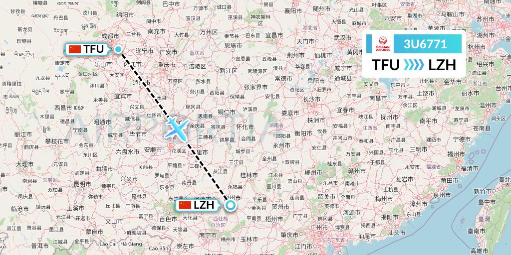 3U6771 Sichuan Airlines Flight Map: Chengdu to Liuzhou