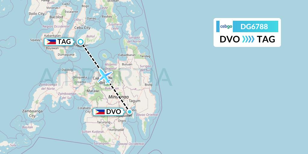 DG6788 Cebgo Flight Map: Davao City to Tagbilaran City