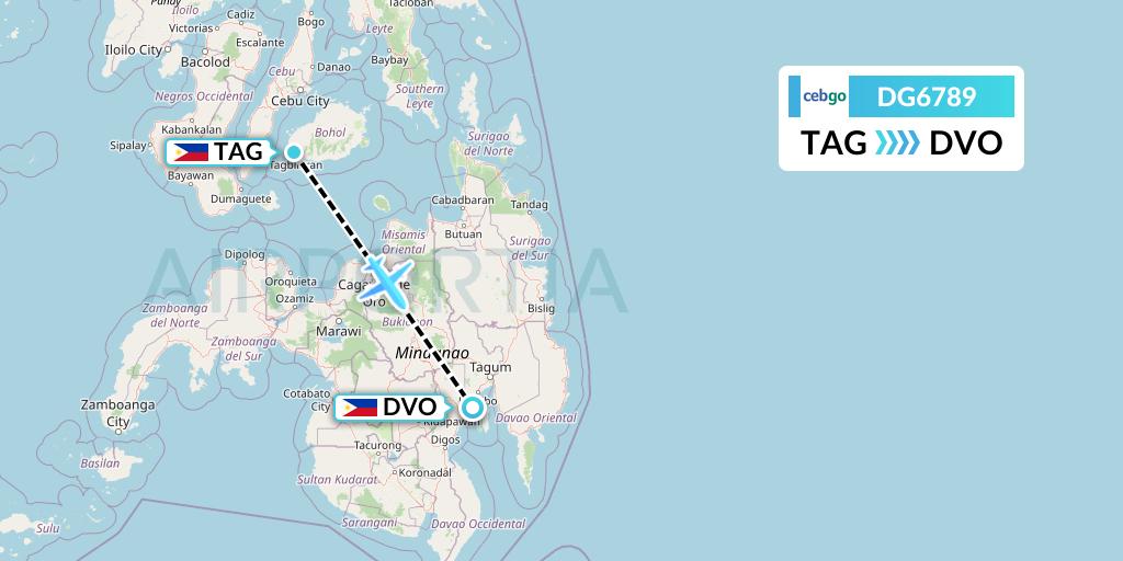 DG6789 Cebgo Flight Map: Tagbilaran City to Davao City