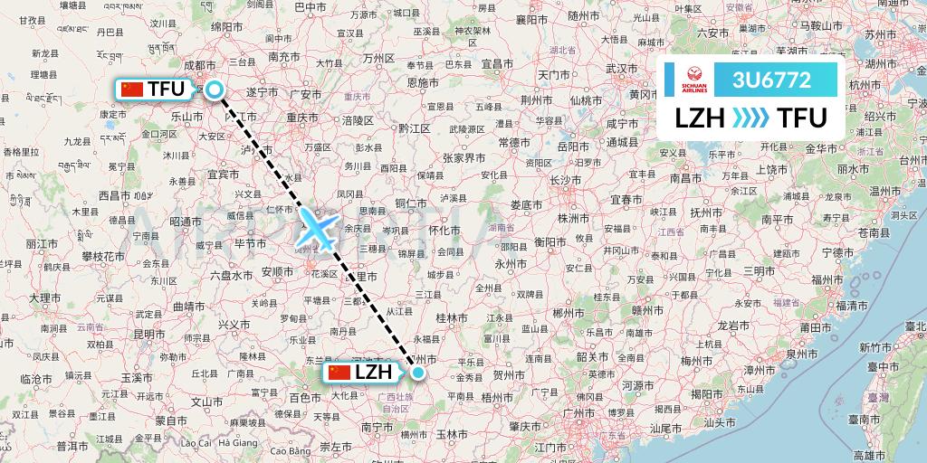 3U6772 Sichuan Airlines Flight Map: Liuzhou to Chengdu