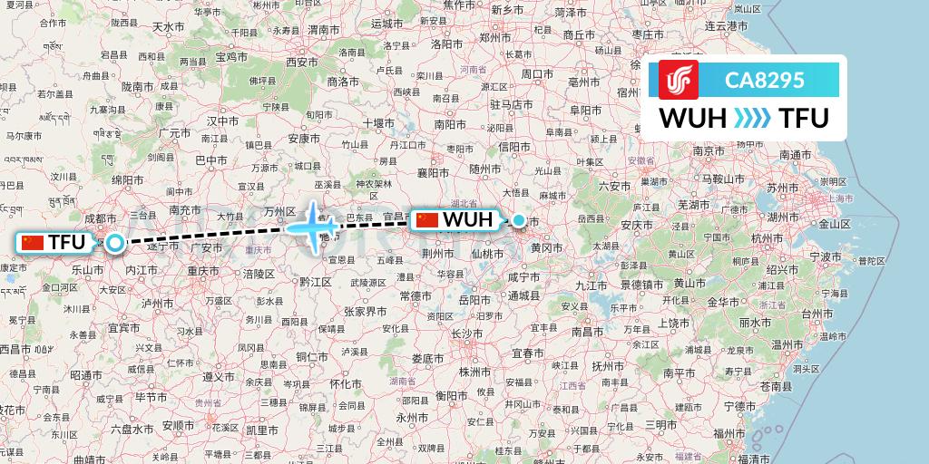 CA8295 Air China Flight Map: Wuhan to Chengdu