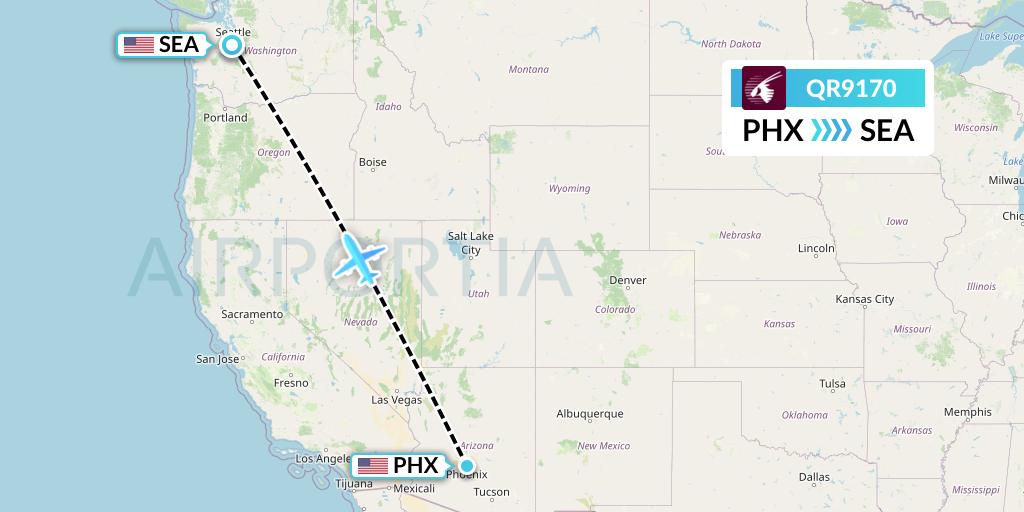 QR9170 Qatar Airways Flight Map: Phoenix to Seattle
