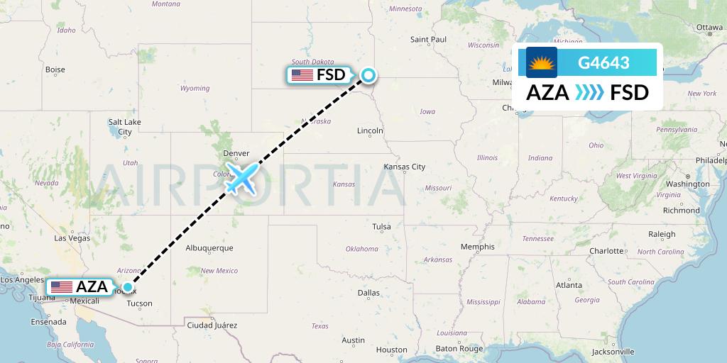 G4643 Allegiant Air Flight Map: Phoenix to Sioux Falls