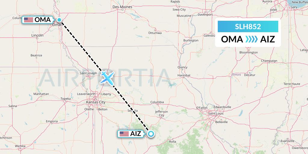 SLH852 Silverhawk Aviation Flight Map: Omaha to Kaiser Lake Ozark