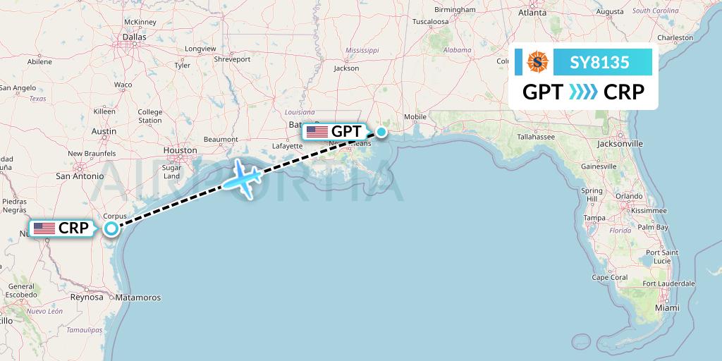 SY8135 Sun Country Airlines Flight Map: Gulfport to Corpus Christi