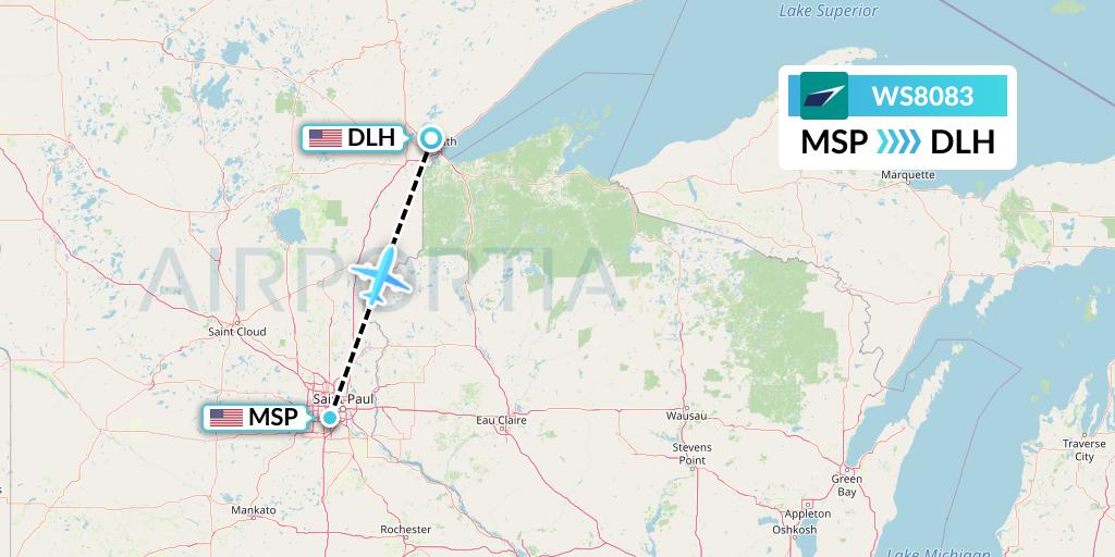 WS8083 WestJet Flight Map: Minneapolis to Duluth