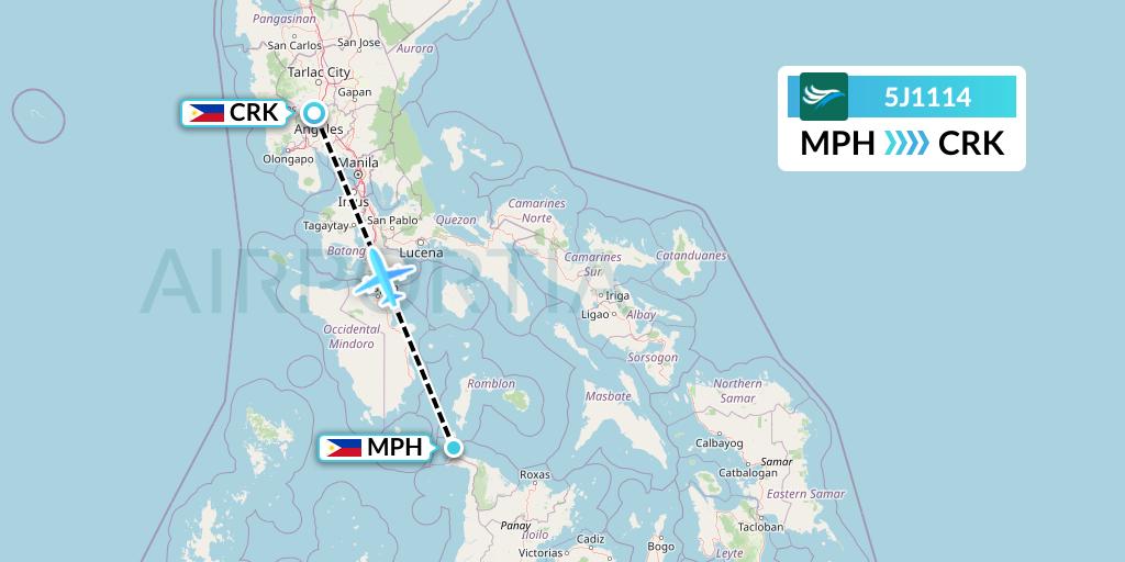 5J1114 CEBU Pacific Air Flight Map: Caticlan to Angeles City